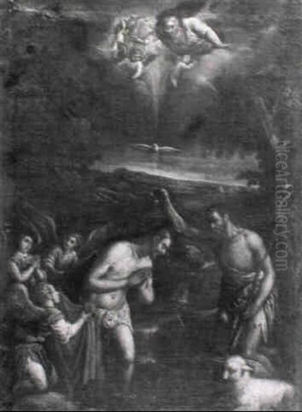 Die Taufe Christi Im Jordan Oil Painting by Jacopo Bassano (Jacopo da Ponte)