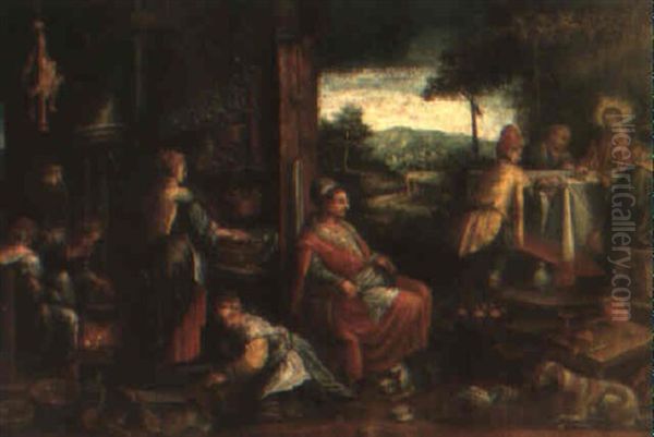 The Supper At Emmaus Oil Painting by Jacopo Bassano (Jacopo da Ponte)