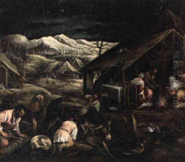 Arbeitende Bauern Im Winter Oil Painting by Jacopo Bassano (Jacopo da Ponte)