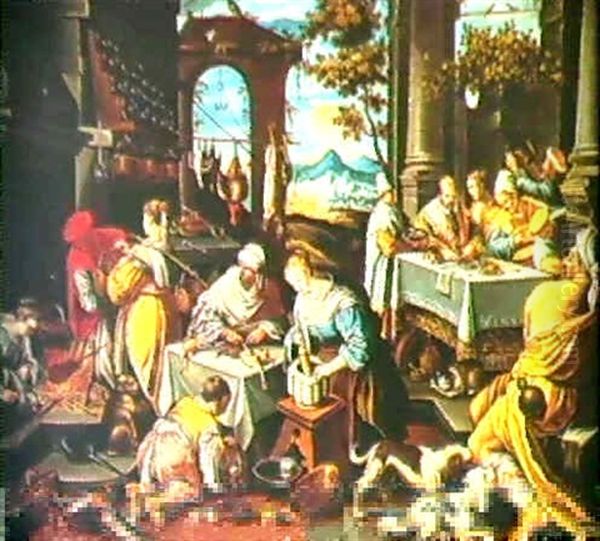 Les Prepariatifs Du Festin Oil Painting by Jacopo Bassano (Jacopo da Ponte)