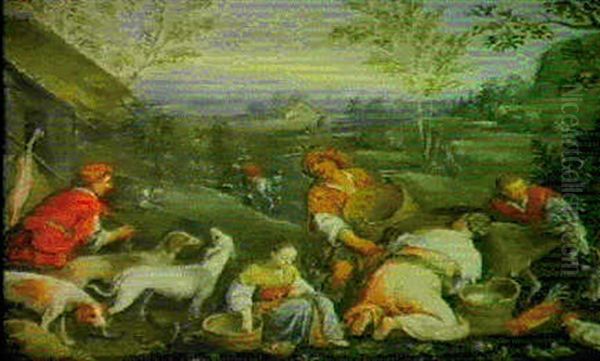 Scene De La Vie Rurale Oil Painting by Jacopo Bassano (Jacopo da Ponte)