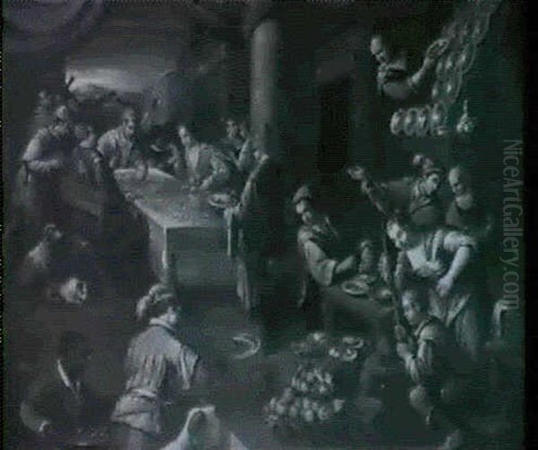 Scena Di Banchetto Oil Painting by Jacopo Bassano (Jacopo da Ponte)