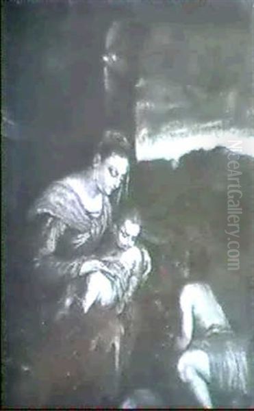 The Madonna And Child With The Infant Saint John Oil Painting by Jacopo Bassano (Jacopo da Ponte)