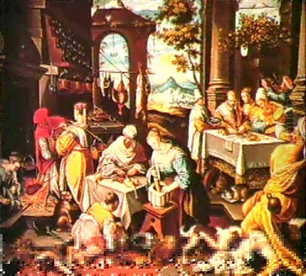 Les Preparatifs Du Festin Oil Painting by Jacopo Bassano (Jacopo da Ponte)