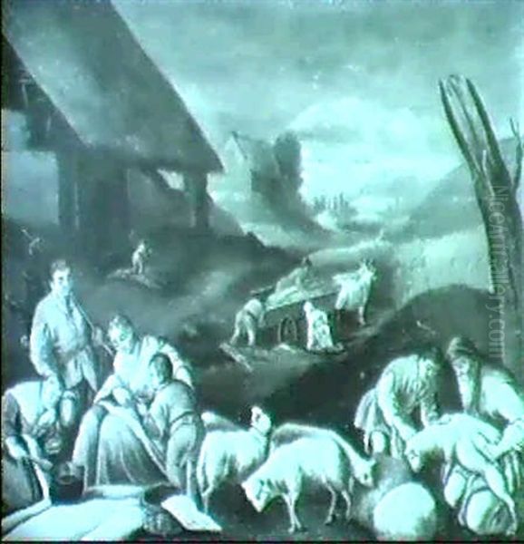 Die Schafschur (monatsdarstellung) Oil Painting by Jacopo Bassano (Jacopo da Ponte)