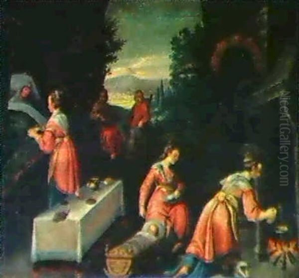 Die Geburt Mariens Oil Painting by Jacopo Bassano (Jacopo da Ponte)