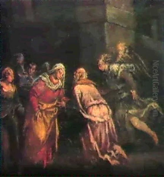 The Meeting Of Joachim And Anna Oil Painting by Jacopo Bassano (Jacopo da Ponte)