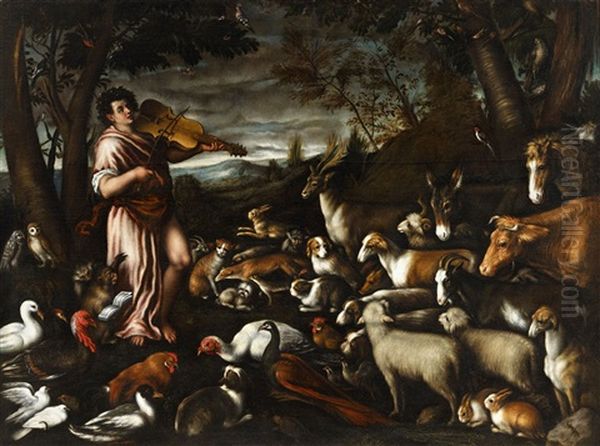 Orpheus Charming The Animals Oil Painting by Leandro Bassano
