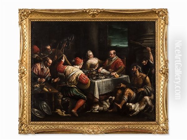 Dives And Lazarus Oil Painting by Leandro Bassano