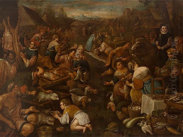 Market Scene Oil Painting by Leandro Bassano