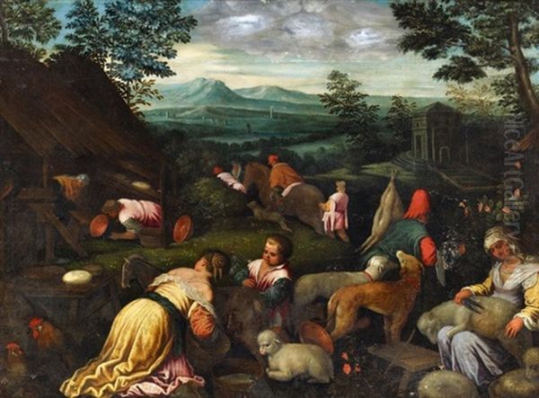 Die Schafsschur Oil Painting by Leandro Bassano