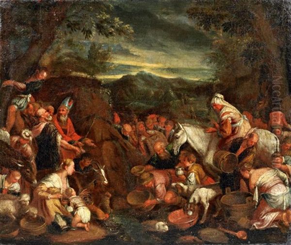 Moses Schlagt Wasser Aus Dem Felsen Oil Painting by Leandro Bassano
