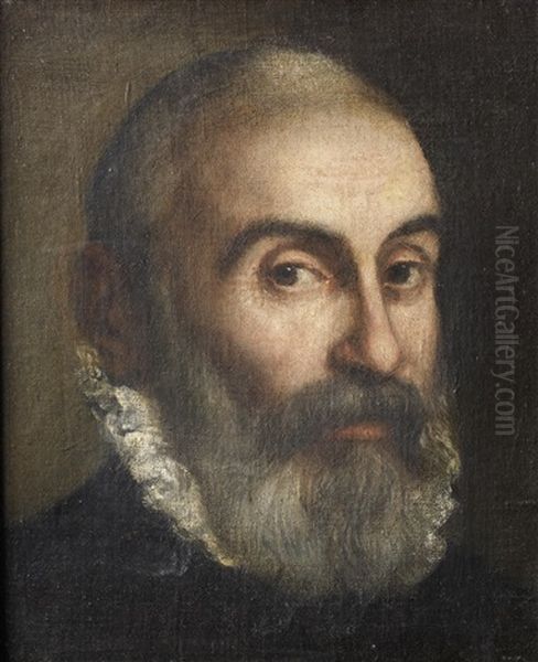 Portrait Of A Bearded Man, Bust-length, In Black Costume With A White Lace Ruff Oil Painting by Leandro Bassano