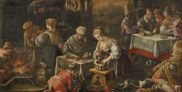 Vardshusinterior Oil Painting by Leandro Bassano