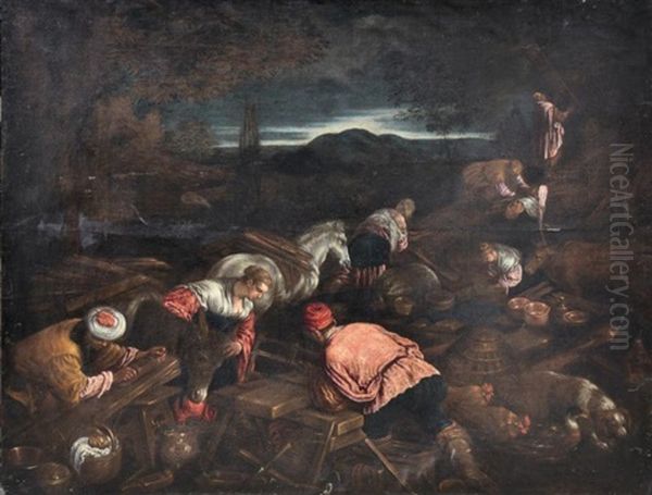 La Construction De L'arche De Noe Oil Painting by Leandro Bassano