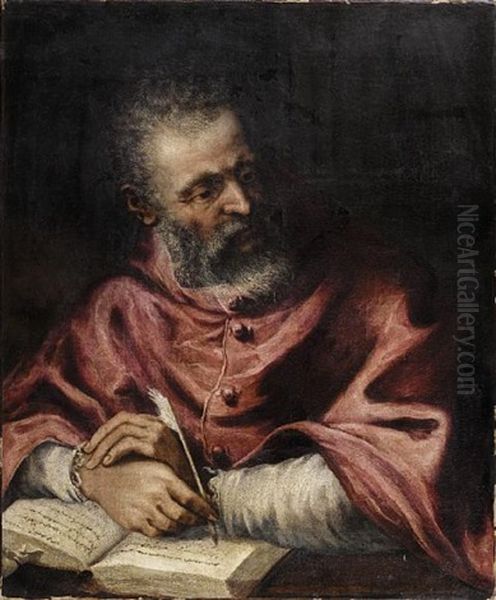 Portrait Of A Cardinal Seated Studying The Scriptures Oil Painting by Leandro Bassano