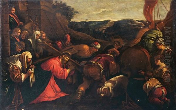 Le Christ Portant Sa Croix (after Jacopo Bassano) Oil Painting by Leandro Bassano