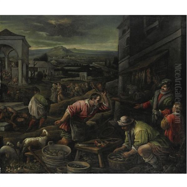 Mercato Del Pesce Oil Painting by Leandro Bassano