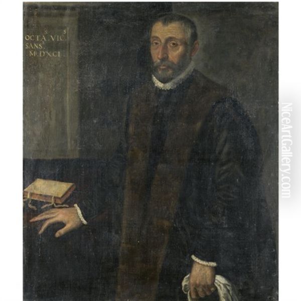 Portrait Of A Gentleman, Three-quarter Length, Wearing An Ermine-lined Jacket Oil Painting by Leandro Bassano
