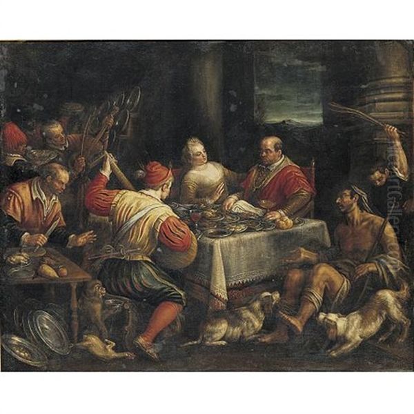 Banquet Scene Oil Painting by Leandro Bassano