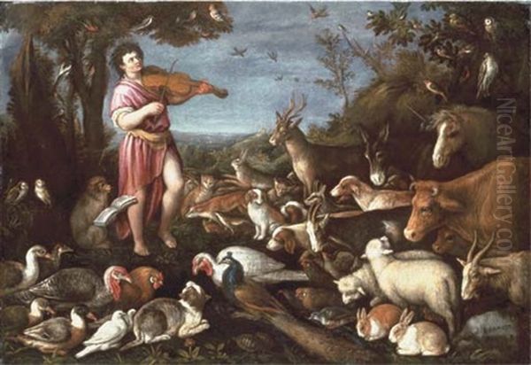 Orpheus Charming The Animals Oil Painting by Leandro Bassano