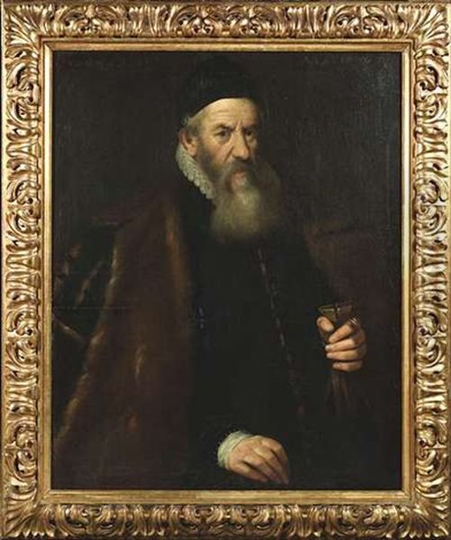 Bildnis Eines 61jahrigen Kaufherren Mit Kappe, Bart, Halskrause Und Pelzverbramten Mantel Oil Painting by Leandro Bassano