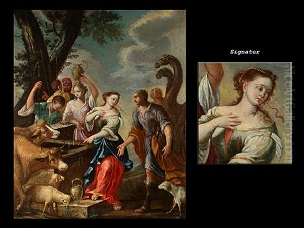 Rebecca Am Brunnen Oil Painting by Leandro Bassano