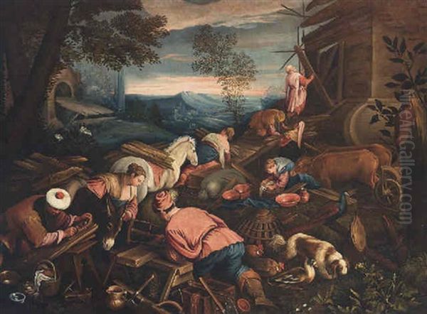 La Costruzione Dell'arca Di Noe Oil Painting by Leandro Bassano