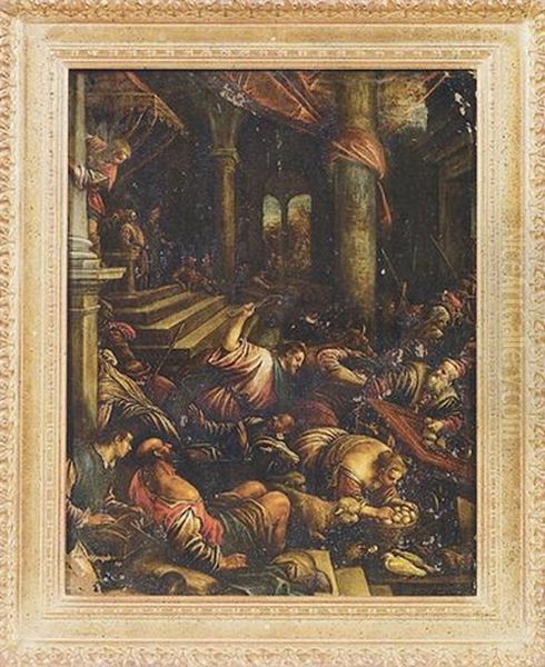 Cacciata Dei Mercanti Dal Tempio Oil Painting by Leandro Bassano