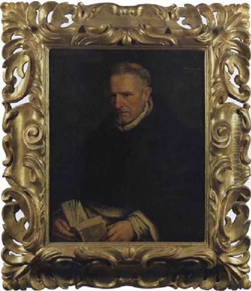 Ritratto Di Un Frate (fra Paolo Sarpi?) In Una Tunica Bianca Con Mozzetta Nera E Un Breviario In Mano Oil Painting by Leandro Bassano