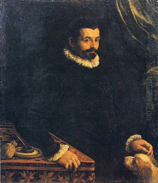 Ritratto Di Uomo Con Cane Oil Painting by Leandro Bassano