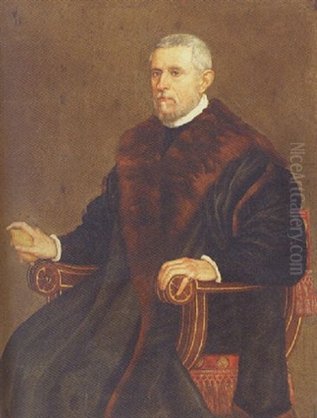 Portrait Of A Gentleman, In A Fur-lined Cloak, Holding A Lemon Oil Painting by Leandro Bassano