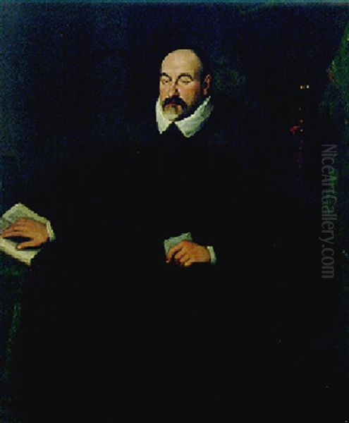 Portrait Of A Gentleman, Seated, Wearing A Fur-trimmed Coat Oil Painting by Leandro Bassano