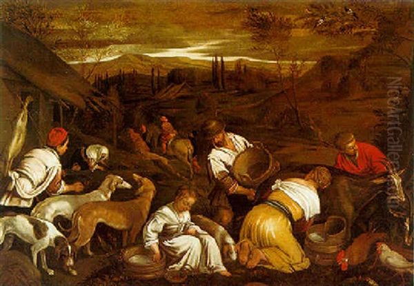 Bauernwirtschaft In Einer Abendlichen Landschaft Oil Painting by Leandro Bassano