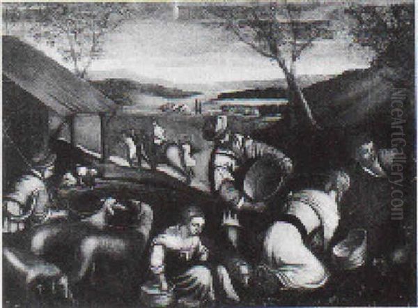 Contadini Presso Un Casamento Rurale Oil Painting by Leandro Bassano