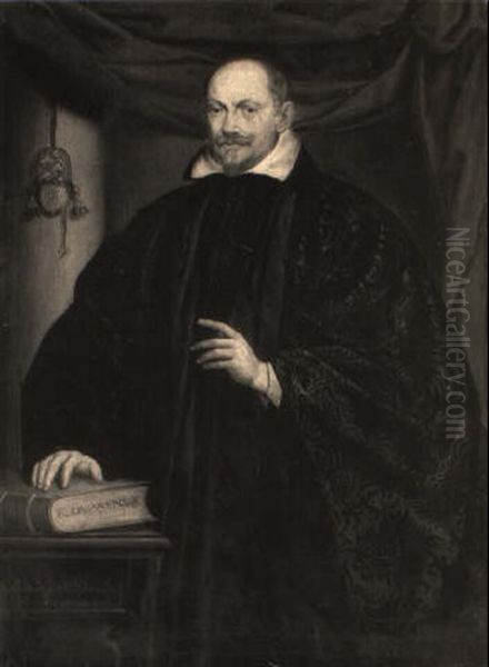 Portrait Of A Gentleman With His Hand Resting On A Book On A Table Oil Painting by Leandro Bassano