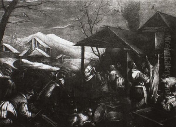 Winter. Landleute Beim Schlachtfest Oil Painting by Leandro Bassano