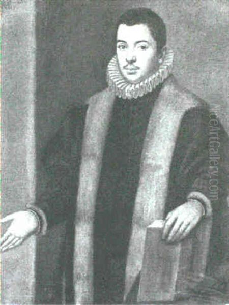 Portrait Of A Nobleman In A Fur-trimmed Robe, Holding A     Book Oil Painting by Leandro Bassano