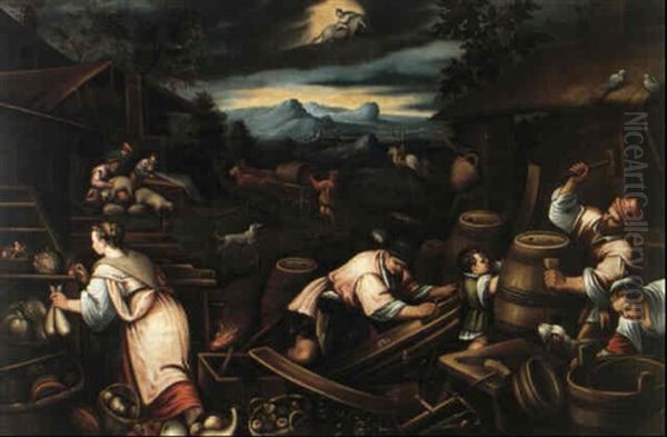La Raccolta Della Frutta [&] Autunno Oil Painting by Leandro Bassano
