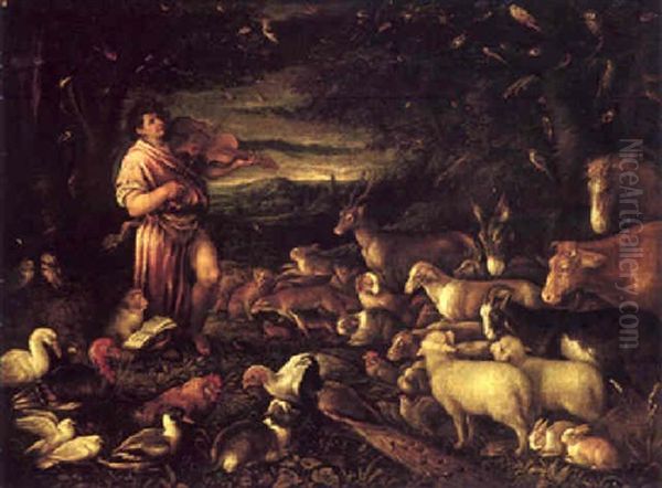 Orpheus Charming The Animals Oil Painting by Leandro Bassano