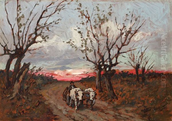 Drumul Spre Casa La Apus Oil Painting by Ludovic Bassarab