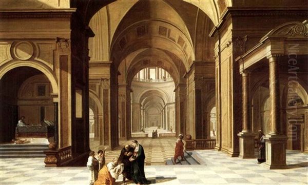 The Presentation Of Christ In The Temple, With Mary And     Joseph Presenting The Child To Saint Simeon Oil Painting by Bartholomeus Van Bassen