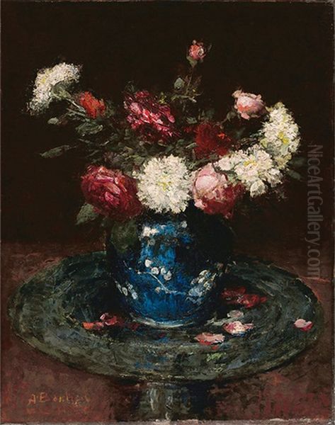 Vase Of Flowers Oil Painting by Alfred Bastien