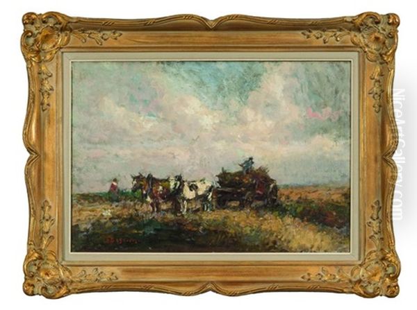 Attelage Pendant Les Foins Oil Painting by Alfred Bastien