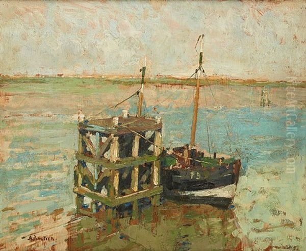 Bateau De Peche Amarre Oil Painting by Alfred Bastien