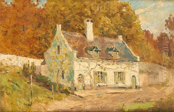 Maison De Bastien A Auderghem Oil Painting by Alfred Bastien