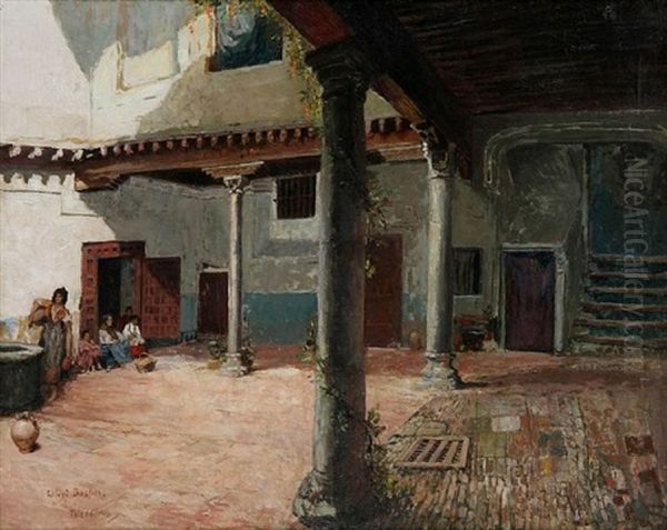 Un Patio A Tolede Oil Painting by Alfred Bastien