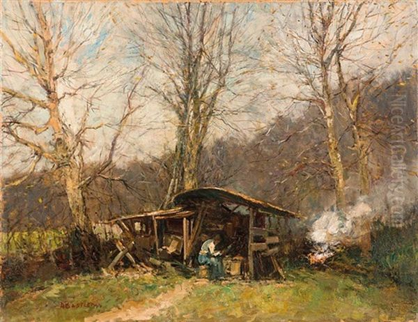 Bucheron Dans Sa Cabane Oil Painting by Alfred Bastien