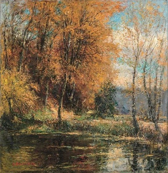 Etang En Sous-bois Oil Painting by Alfred Bastien