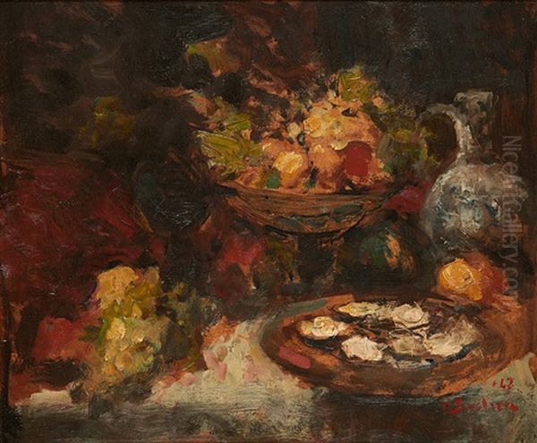 Composition Aux Huitres Et Fruits Oil Painting by Alfred Bastien